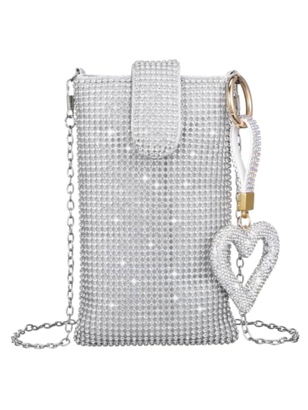 Crossbody Phone Bag with Heart Keychain Acrylic Nylon Sling